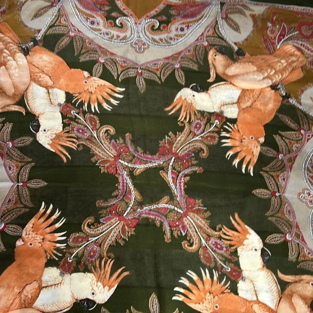 Gim Renoir Exotic Bird Print Scarf 34”x34” made in Italy